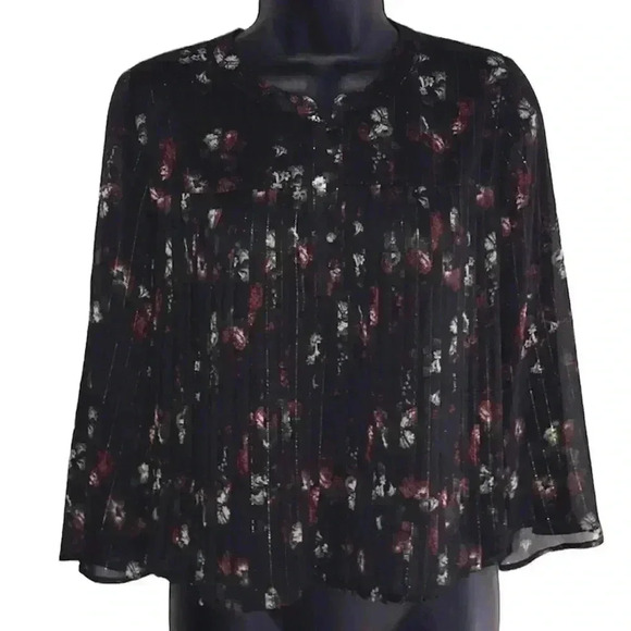 Avec Les Filles Boho Flowy Floral Black Blouse Size XXS—C1 - Picture 1 of 6